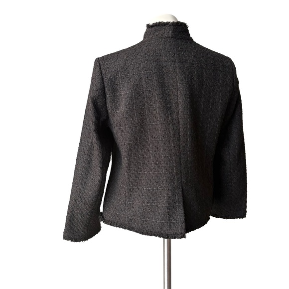 NWT, Ann Taylor Black Textured Fringe Trim Open Front Jacket, Sz M - Picture 7 of 15